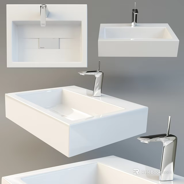 White Modern Washbasin With Sleek Design And Chrome Faucet In Contemporary Style 3d model 