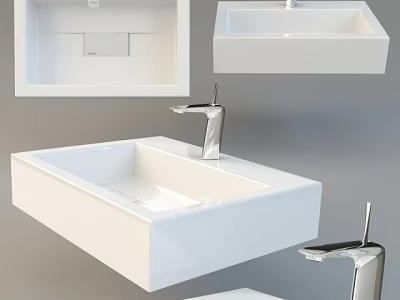 White Modern Washbasin With Sleek Design And Chrome Faucet In Contemporary Style 3d model