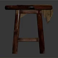 Rustic Wooden Stool With Round Seat Four Legs And Red Brown Design