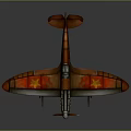 Orange Propeller Passenger Airplane Featuring Red Stars on Wings and Vintage Design