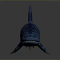 Blue Striped Shark 3D Model with Sharp Fins on Black Background and Reflection 3d model