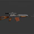 Military Style Rifle With Wooden Stock Red Star Emblem And Sniper Scope