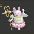 Cartoon Rabbit With Pink Ears Bow Wings Pink Dress And Heart Shaped Magic Wand