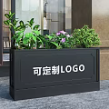 Garden Decorative Planter Featuring Customizable LOGO Green Plants and Purple Flowers