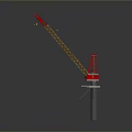 Red And Yellow Crane Model With Long Boom On Gray Background 3d model