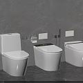 Modern White Toilets In Bathroom With Gray Wall Background And Sleek Design