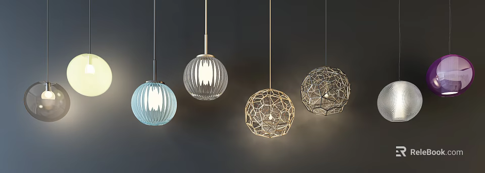 Modern Pendant Lights Featuring Glass and Geometric Sphere Designs for Interior Decor 3d model 