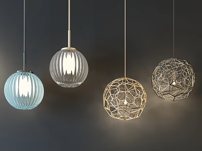 Modern Pendant Lights Featuring Glass and Geometric Sphere Designs for Interior Decor 3d model