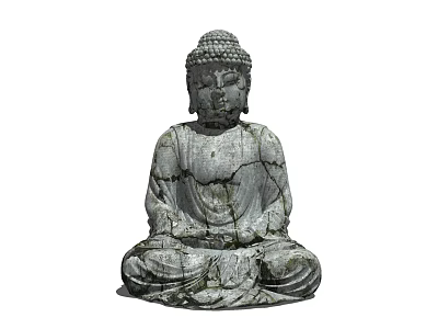 Buddha Stone Sculpture Carving With Cracked Surface Sitting Posture And Head Bun Details 3d model