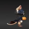 Cute Reptile Character In Black Cloak Holding Pumpkin For Halloween Theme