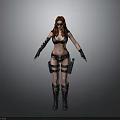 3D Female Character Model With Red Long Hair Black Bikini Top And Boots