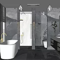 Modern Bathroom Interior Design With Large Window Shower Area And Marble Tile Vanity