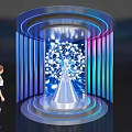 Interactive Light Installation With Dandelion Pattern Blue Purple Lighting And Woman Viewing