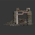 Detailed Bridge Model Structure With Stone Piers Wooden Deck Railings And Rubble