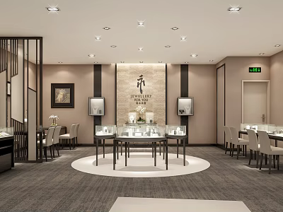 Jewelry Store Interior Design With Glass Display Cases And Elegant Lighting Showcase Area 3d model