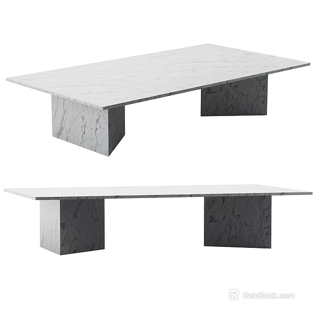 Modern Marble Table Design With White Rectangular Top And Dark Stone Legs 3d model