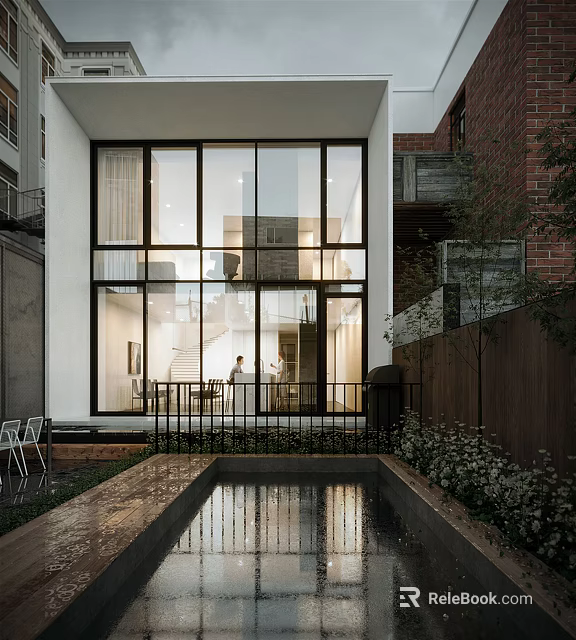 Modern Courtyard Garden Landscape Design With Pool Greenery And Outdoor Seating 3d model 