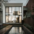 Modern Courtyard Garden Landscape Design With Pool Greenery And Outdoor Seating
