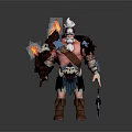 Muscular White Haired Bearded Warrior With Flaming Armor And Small Flaming Creature Companion