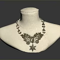 Elegant Crystal Pendant Necklace Featuring Multiple Decorative Elements On White Mannequin 3d model