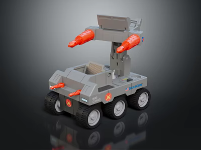 Gray Toy Vehicle With Orange Mechanical Arms And Red Cross Symbol 3d model