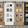 Modern Barn Door Display Shelves With Books And Magazines In Interior