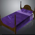 Classic Wooden Four Poster Bed Furniture With Purple Bedspread And Pillows