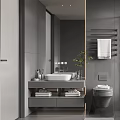 Modern Gray Bathroom Interior Design With Mirror Sink Toilet Shower And Tile Floor 3d model