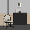 Light Upholstered Dining Chair With Dark Frame And Dark Chest Of Drawers Against Neutral Wall