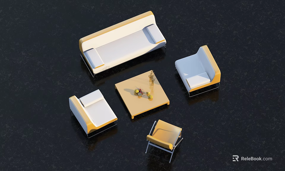 Casual Sofa Set With Light Colored Fabric And Wooden Coffee Table Decorations 3d model 