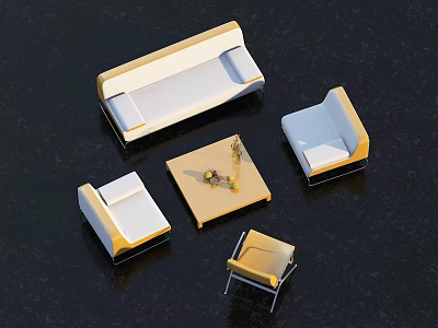 Casual Sofa Set With Light Colored Fabric And Wooden Coffee Table Decorations 3d model
