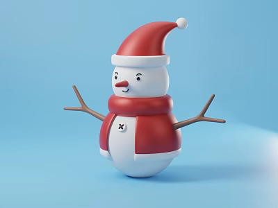 Man Wearing Snowman Costume Red Santa Hat Red Scarf Stick Arms Blue Background 3d model