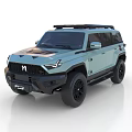 Light Blue Off-Road SUV With Roof Rack Black Wheels And Front Design