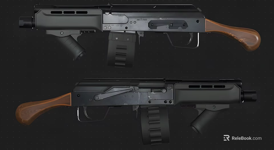 Detailed View Of Two Rifles With Wooden Stocks Black Metal Components And Detachable Magazines 3d model 