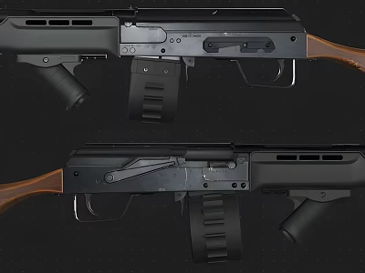 Detailed View Of Two Rifles With Wooden Stocks Black Metal Components And Detachable Magazines 3d model