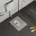 Modern Squat Toilet with Marble Wall Gray Floor Tiles and Shower Partition