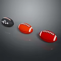 Vibrant Black Orange Red Rugby Balls Displayed On Gray Background Surface