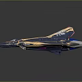 Blue And Yellow Fighter Jet Model With Intricate Patterns And Wing Design On Dark Background