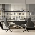 Modern Office Interior Design With Spacious Desk Ergonomic Chairs And Bookshelves