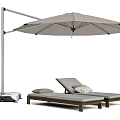 Pair of Outdoor Wooden Sun Loungers With Soft Cushions And Cantilever Umbrella