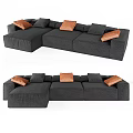 Dark Gray L shaped Sectional Sofa With Modern Design And Orange Accent Pillows 3d model