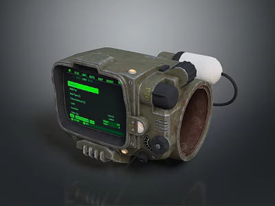 Olive Green Wrist Monitor With Green Data Display And Brown Strap For Daily Use 3d model