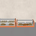 Glass Display Shelves with Orange Frames Showcasing Tiered Golden Pastries for Bakery Food