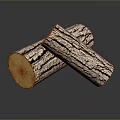 Rustic Wood Logs With Bark And Cross Section Displaying Natural Grain 3d model