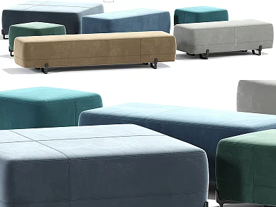 Modern Upholstered Ottoman Stools In Various Colors For Living Spaces 3d model