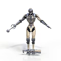 Mechanical Robot Character In Standing Pose With Metallic Body And Tool 3d model