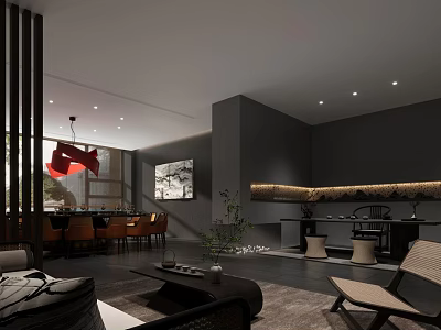 Elegant Modern Private Box Interior With Dark Walls Sofa And Decorative Art 3d model
