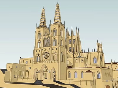 Ancient Gothic Architecture Featuring Spires Arched Windows And Ornate Carvings 3d model