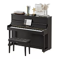 Black Yamaha Upright Piano With Sheet Music Black Stool Trophy And Star Decorations