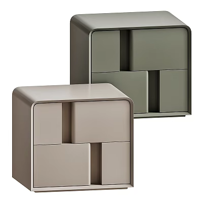 Modern Elegant Upholstered Bedside Nightstand With Unique Geometric Storage Drawers For Cozy Bedroom Interior 3d model